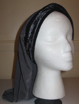 Charcoal Gray Slinky Snood with Two-Tone Black and Gray Crushed Velvet Twist Headband