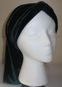 Hunter Green Stretch Velvet Snood with Twist Headband